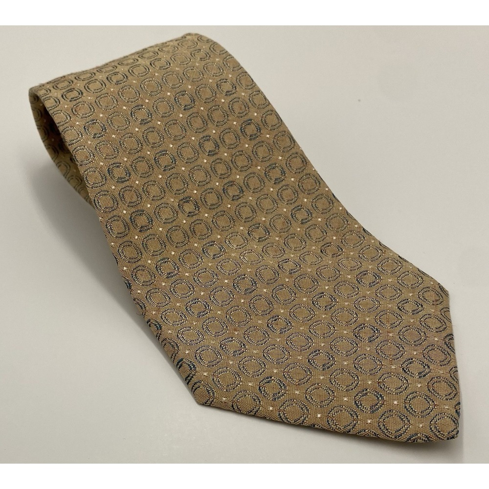 Donna Karan Men's Silk Linen Wide Squares Necktie Gold Brown New